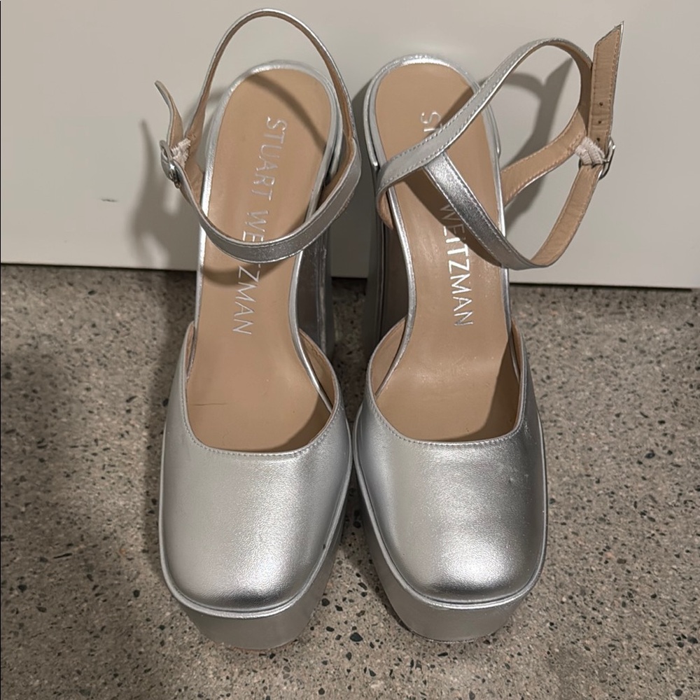 Stuart Weitzman Silver Platform Sandals